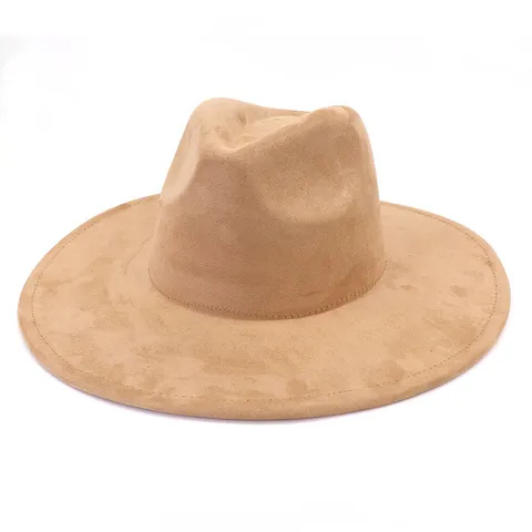 Unisex Wide Brim Fedora Hat Vintage Faux Suede Jazz Cap Classic Solid Color Sun Protection Outdoor Fashion Headwear