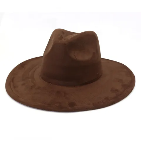 Unisex Wide Brim Fedora Hat Vintage Faux Suede Jazz Cap Classic Solid Color Sun Protection Outdoor Fashion Headwear