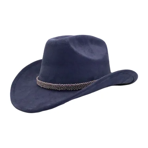 Chapeau de Cowboy en Fausse Suède Chapeau Fedora Jazz Western Avec Bande de Perles Style Ethnique Vintage Chapeau de Soleil Extérieur