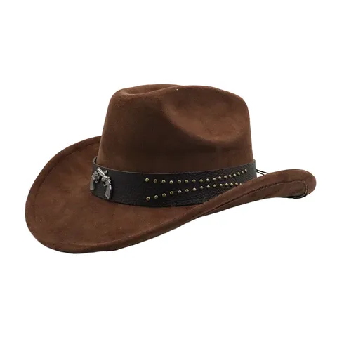 Unisex Western Cowboy Hut Vintage Wildleder Fedora Hut Breite Krempe Jazz Hut Mit Metallniete Für Outdoor Reisen Tägliche Kleidung