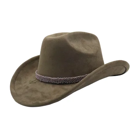 Chapeau de Cowboy en Fausse Suède Chapeau Fedora Jazz Western Avec Bande de Perles Style Ethnique Vintage Chapeau de Soleil Extérieur