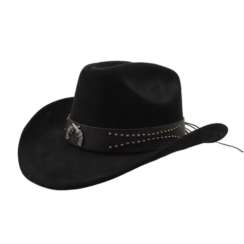 Unisex Western Cowboy Hut Vintage Wildleder Fedora Hut Breite Krempe Jazz Hut Mit Metallniete Für Outdoor Reisen Tägliche Kleidung