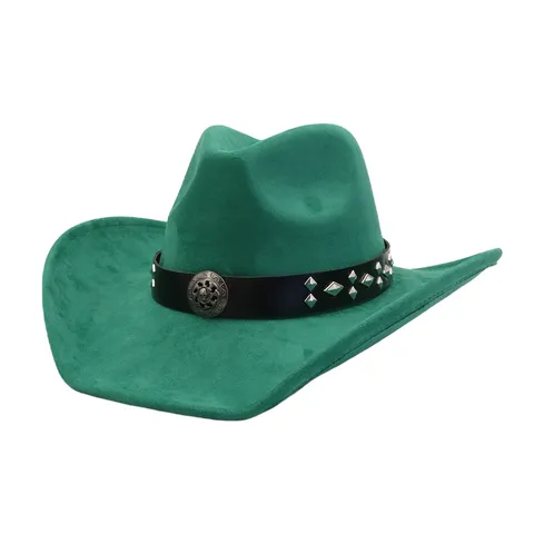 Wide Brim Fedora Hat Unisex Suede Cowboy Hat Retro Jazz Cap With Metal Buckle Rivet Autumn Winter Fashion Headwear