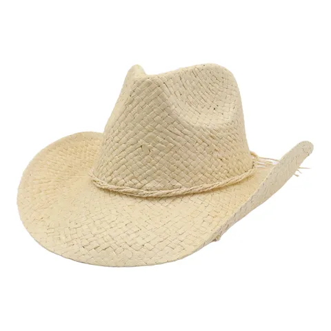 Chapeau de Paille Cowboy Western Unisexe Été Extérieur Voyage Plage Protection Solaire Chapeau Tissé Avec Bande Tressée