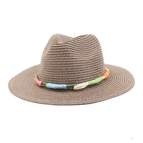 Unisex Summer Sun Protection Straw Hat Wide Brim Jazz Hat Woven Beach Hat Outdoor Travel Fedora Hat For Men Women