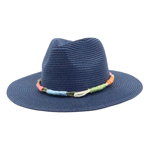 Unisex Summer Sun Protection Straw Hat Wide Brim Jazz Hat Woven Beach Hat Outdoor Travel Fedora Hat For Men Women