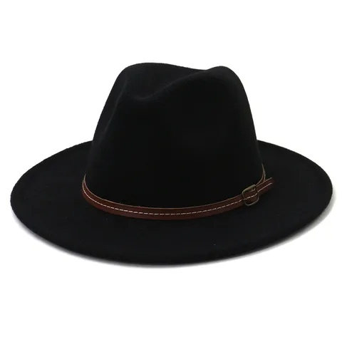 Unisex Wide Brim Fedora Hat Classic Polyester Flat Brim Jazz Hat Vintage Panama Cap For Daily Wear