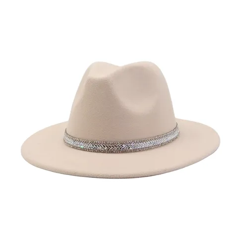 Unisex British Retro Woolen Felt Jazz Hat Fedora Hat With Rhinestone Band Solid Color Fashion Winter Fedora Cap