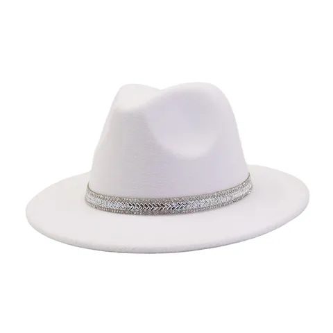 Unisex British Retro Woolen Felt Jazz Hat Fedora Hat With Rhinestone Band Solid Color Fashion Winter Fedora Cap