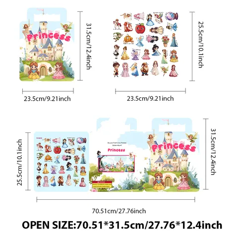 Kids Educational Reusable Jelly Sticker Book Cartoon Princess DIY Early Learning Toy Sticker Album For Toddlers