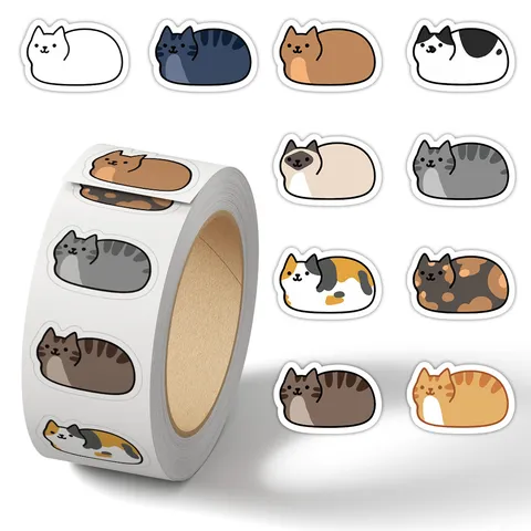 Cute Cartoon Cat Roll Stickers Adhesive Decorative Deco Tape For Journal Scrapbooking And School Office Supplies