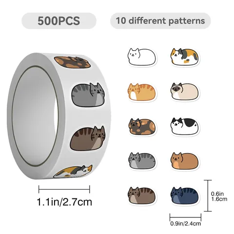 Cute Cartoon Cat Roll Stickers Adhesive Decorative Deco Tape For Journal Scrapbooking And School Office Supplies