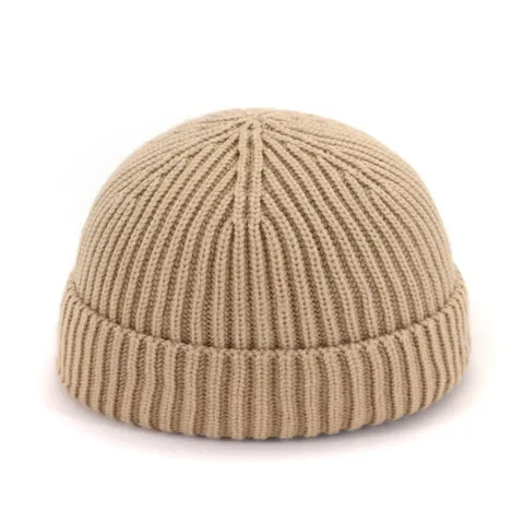Unisex Acryl Ribbreisel Muts Winter Warm Zonder Rand Watch Cap Casual Effen Kleur Voor Mannen Vrouwen