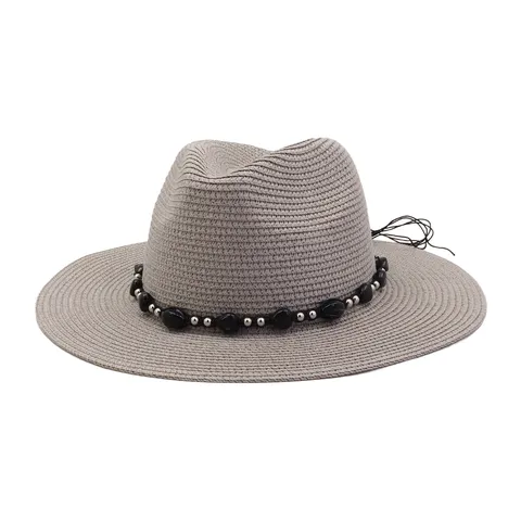 Zomer Buiten Zonbescherming Strohoed Vrouwen Mannen Strand Brede Rand Panama Hoed Casual Geweven Zonnehoed Kralen Decor