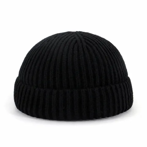 Unisex Acryl Ribbreisel Muts Winter Warm Zonder Rand Watch Cap Casual Effen Kleur Voor Mannen Vrouwen