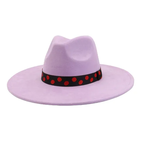 Chapeau Fedora en Suédine Vintage Unisexe Chapeau Jazz à Large Bord avec Ruban Pois Décontracté Classique Automne Hiver