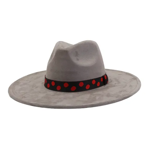 Chapeau Fedora en Suédine Vintage Unisexe Chapeau Jazz à Large Bord avec Ruban Pois Décontracté Classique Automne Hiver