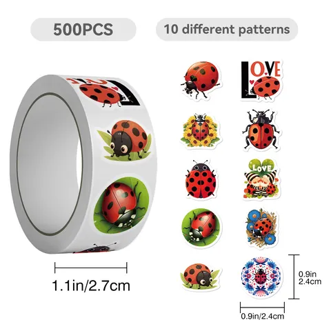 Cute Cartoon Ladybug Roll Stickers Decorative Adhesive Decals For Journal Scrapbook Guitar Skateboard Tablet Decor