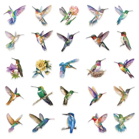 PET Hummingbird Stickers Watercolor Floral Decals Decorative Stickers For Laptop Scrapbook Guitar Luggage