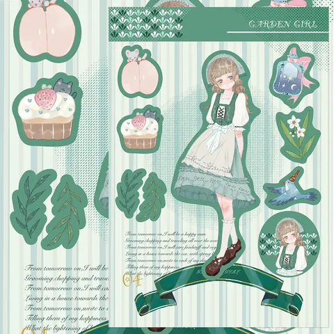 Cute Anime Girl Puzzle Stickers Set 8 Sheets Decorative DIY Stationery Sticker For Phone Case Journal Scrapbooking