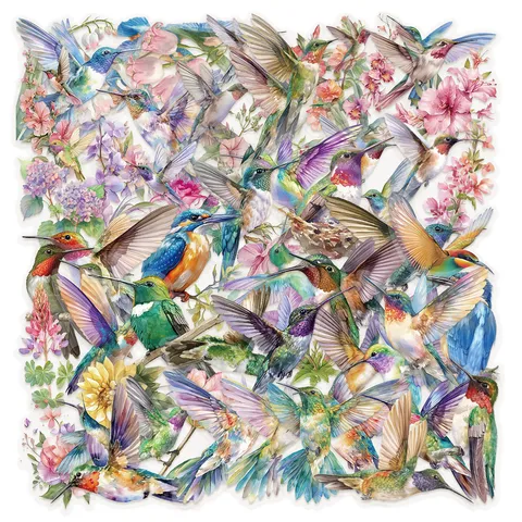 PET Hummingbird Stickers Watercolor Floral Decals Decorative Stickers For Laptop Scrapbook Guitar Luggage