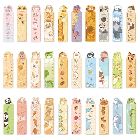 Cute Animal Ruler Bookmarks Set Cartoon Painted Reading Page Markers Student Stationery Office Supplies Gift