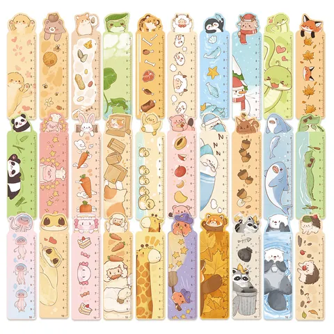 Cute Animal Ruler Bookmarks Set Cartoon Painted Reading Page Markers Student Stationery Office Supplies Gift