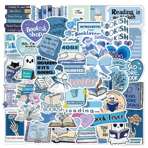 Ins Style Blue Series Waterproof Stickers Aesthetic Bookish Reading Theme Decals For Laptop Phone Water Bottle DIY Decoration