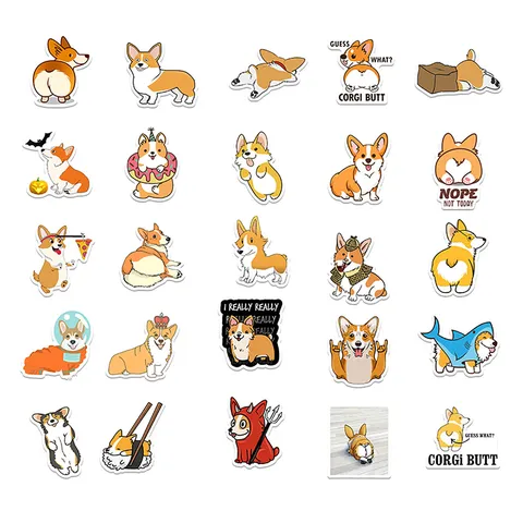 Cute Corgi Dog Stickers Waterproof Vinyl Decals For Luggage Laptop Water Bottle Animal Cartoon Decorative Stickers Pack