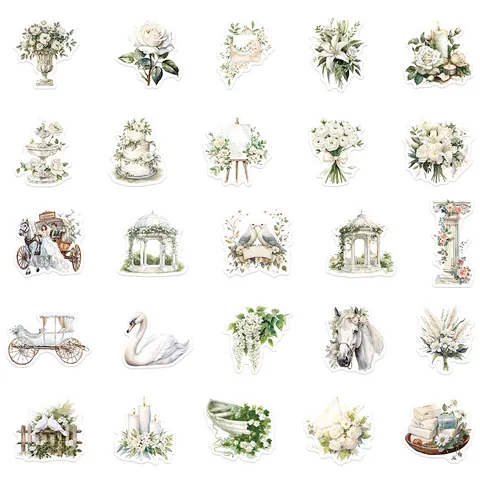 Vintage Floral White Wedding Waterproof Stickers DIY Journal Scrapbook Guitar Decorative Stationery Decals Art Craft