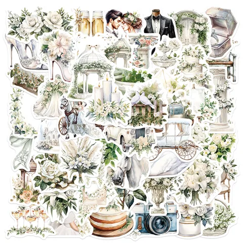 Vintage Floral White Wedding Waterproof Stickers DIY Journal Scrapbook Guitar Decorative Stationery Decals Art Craft