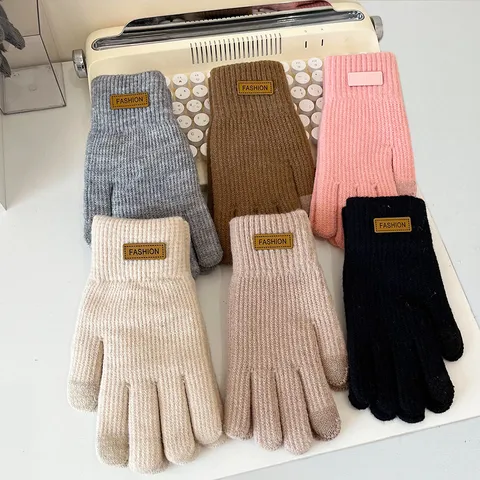 Gants Tricotés Chauds D'Hiver Pour Femmes Écran Tactile Acrylique Protection Contre Le Froid Épais Gants Cinq Doigts Mode Vêtements Extérieurs