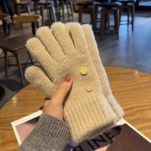 Gants Tricotés Chauds d'Hiver pour Femmes Écran Tactile Thermiques Épais pour Cyclisme avec Visor Souriant