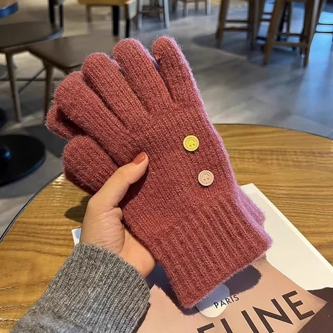 Gants Tricotés Chauds d'Hiver pour Femmes Écran Tactile Thermiques Épais pour Cyclisme avec Visor Souriant
