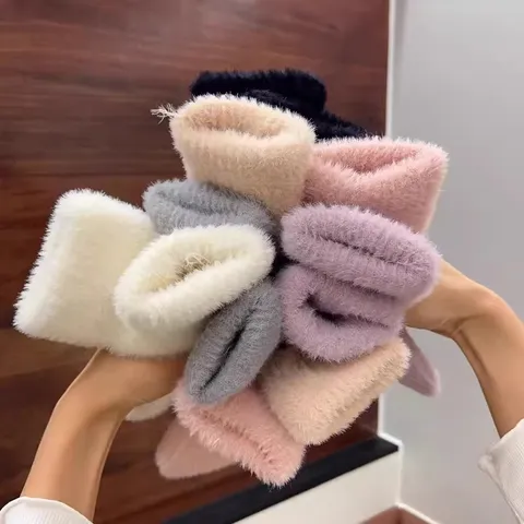 Femmes Hiver Épaissi Chaud Peluche Couleur Unie Mitaines Étudiant Mode Casual Cyclisme Protection Contre le Froid Gants Thermiques