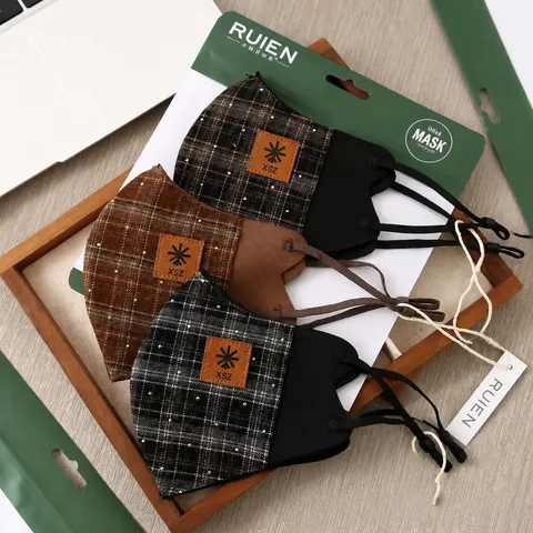 Women Warm Plaid Face Mask Winter Dustproof Breathable Reusable Face Cover With Rhinestone And Adjustable Ear Loop