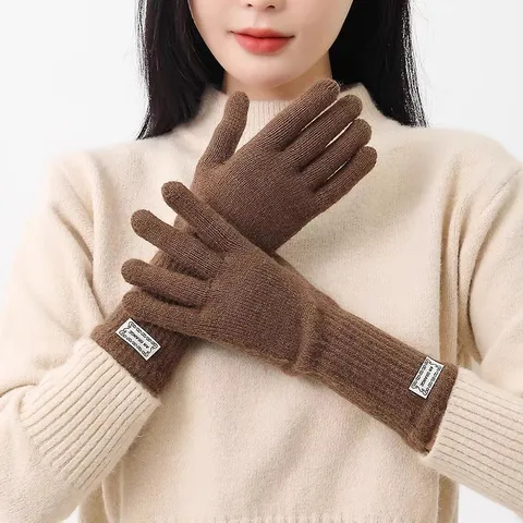 Gants Tactiles Tricotés Chauds d'Hiver pour Femmes Manchette Longue Épaisse Antifroid Couleur Unie Gants de Cyclisme Extérieur