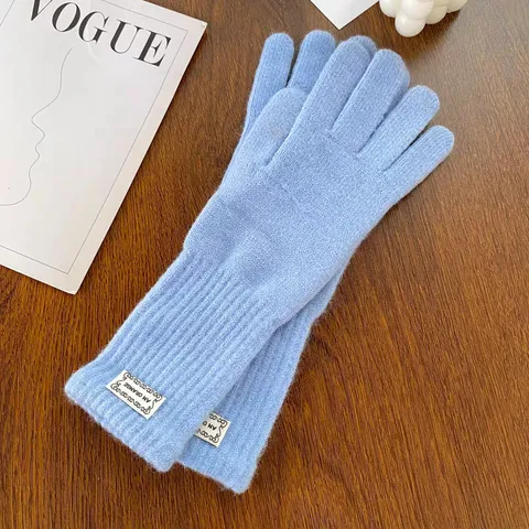 Gants Tactiles Tricotés Chauds d'Hiver pour Femmes Manchette Longue Épaisse Antifroid Couleur Unie Gants de Cyclisme Extérieur