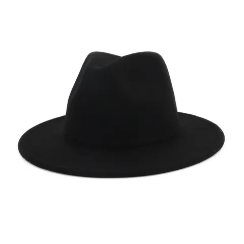Womens Woolen Fedora Hat Color Block Flat Brim Jazz Cap Retro Elegant Winter Spring Fashion Headwear