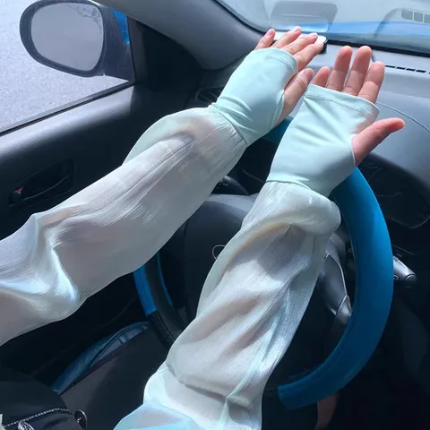 Manchettes de Protection Solaire pour Femmes Protection UV Refroidissement Soie de Glace Longs Gants Pour Conduite Sports Extérieurs Respirant Été
