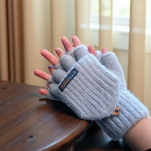 Hommes Hiver Chaud Demi-Doigt Rabattable Gants Imitation Cachemire Tricoté Convertible Mittens Casual Minimaliste