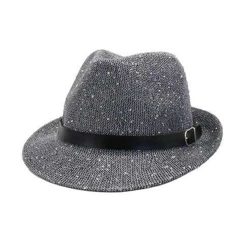 Summer Beach Party Sequins Straw Hat Unisex Casual Sun Protection Flat Brim Fedora Hat Fashion Sun Hat Holiday Accessory
