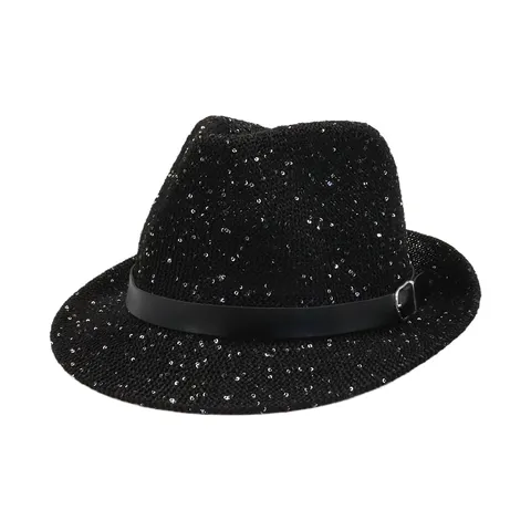 Summer Beach Party Sequins Straw Hat Unisex Casual Sun Protection Flat Brim Fedora Hat Fashion Sun Hat Holiday Accessory
