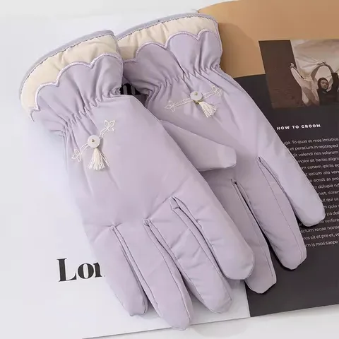 Women Winter Warm Touch Screen Gloves Chinese Style Embroidery Plush Lined Windproof Cold Weather Cycling Gloves