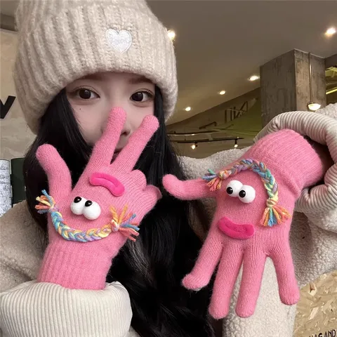 Gants Tricotés Chauds d'Hiver pour Femmes Design Monstre Mignon Drôle Écran Tactile