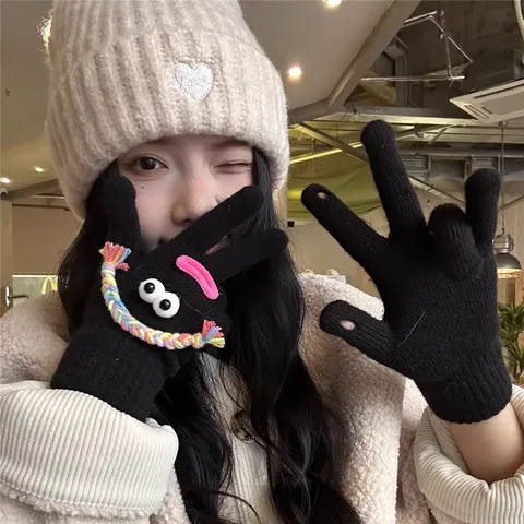 Gants Tricotés Chauds d'Hiver pour Femmes Design Monstre Mignon Drôle Écran Tactile