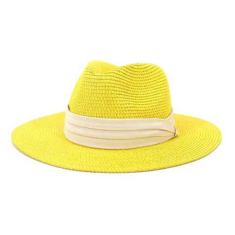 Unisex Summer Straw Fedora Hat Wide Brim Beach Sun Hat Panama Hat UV Protection Travel Fashion Hat For Men Women