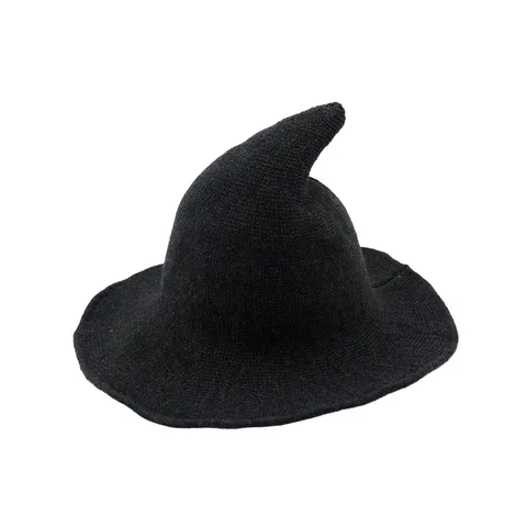 Automne Hiver Chaud Laine Tricoté Chapeau de Sorcière Femmes Mode Couleur Unie Slouchy Pointu Magie Bonnet Coiffure de Fête