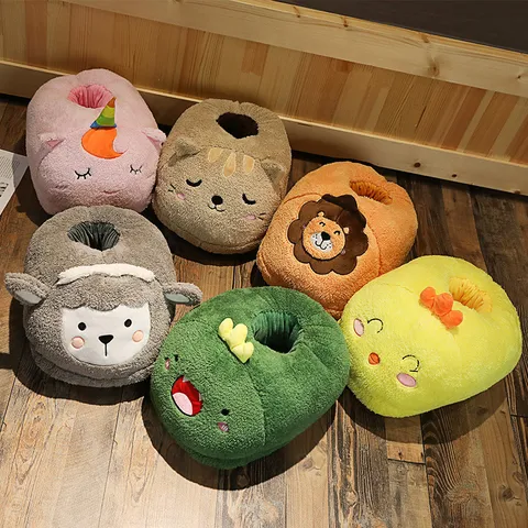Plush Cartoon Animal Foot Warmer Cute Winter Warm Indoor Slippers Home Soft Cotton Foot Cover Shoes For Adults