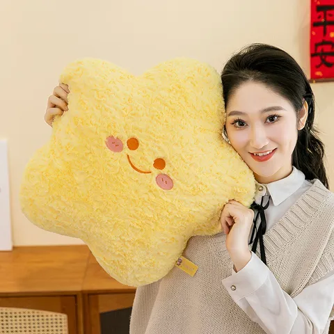 Simpatico Cuscino in Peluche a Stella Morbido Imbottito Pentagramma Con Faccia Sorridente Decorazione Stanza Letto Divano